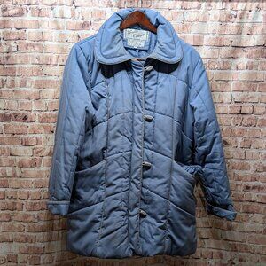 Vintage Weather Chasers Blue Quilted Coat with Removable Hood Size 16